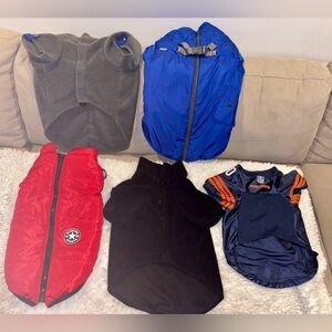 5 Items - Preowned XL & L Good2Go Dog Down Coats Fleece Sweaters Bears Jersey